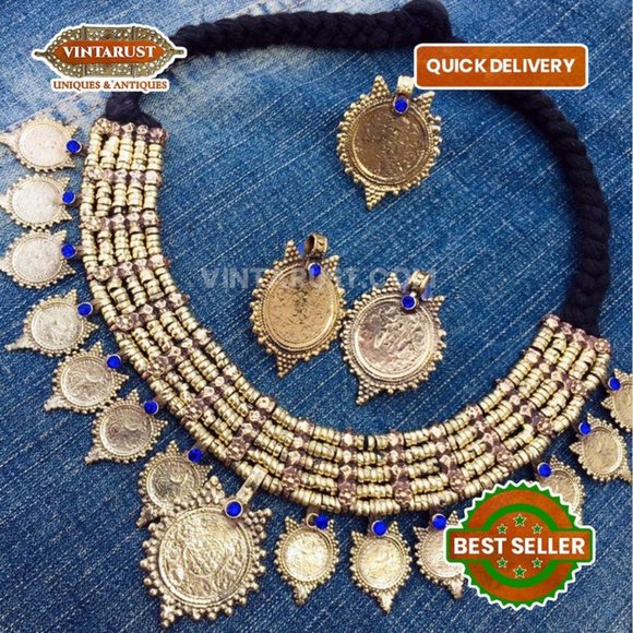 Afghan Tribal Coins Jewelry Set, Afghan Coins Jewelry, Antique Coins - Picture 3 of 6